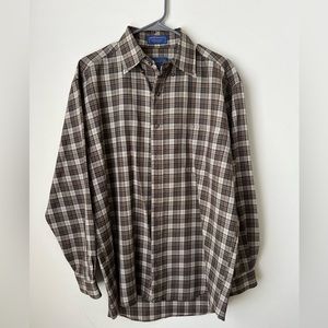 Vintage Med. Sir Pendleton Wool Long Sleeve Button Down (tan plaid)